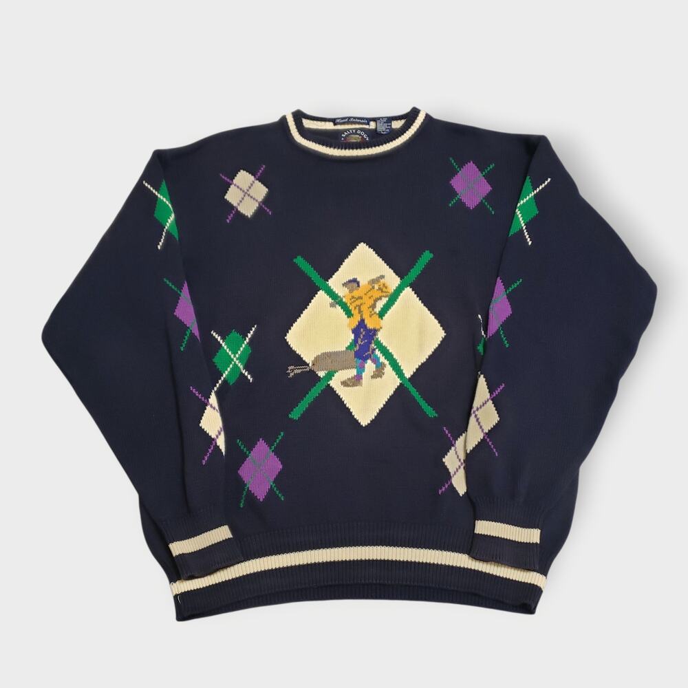 Vtg Salty Dog Gant Argyle Golf Pullover
 Sweater Sz XL Grandpa‎ 90s Cosby Preppy